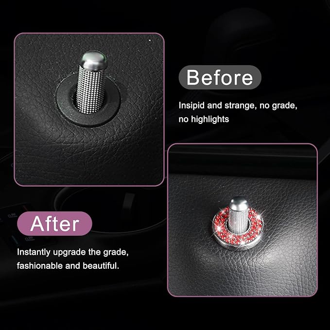 4 Pack Bling Car Inner Door Lock Covers, Rhinestones Pull Rod Bolt Decoration Stickers, Bling Car Accessories for Women, Compatible with Mercedes-Benz A/B/C/D/E Class (Pink)