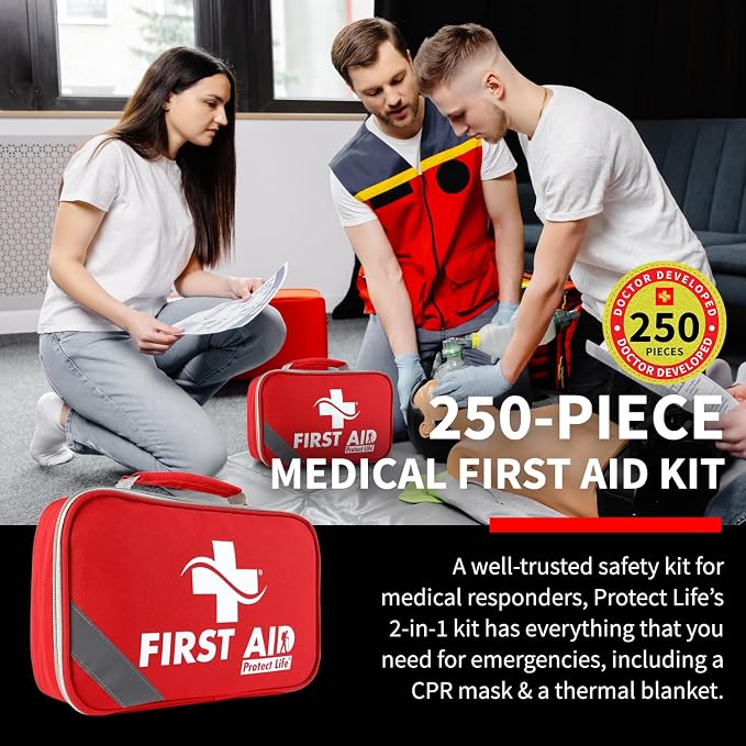 Protect Life Survival First Aid Kit for Home/Business, Camping Survival Kits | Mini Travel First Aid Kit | Camping Equipment | Small Kits for Car | Outdoor Emergency Survivals Pack - 250pcs