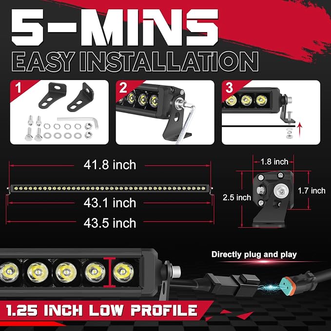 OFFROADTOWN 40 Inch 400W LED Light Bar Single Row Off Road Driving Lights Spot Bumper Roof Bars Slim LED Work Light with Wiring Harness for Truck Pickup UTV SUV Toyota RZR