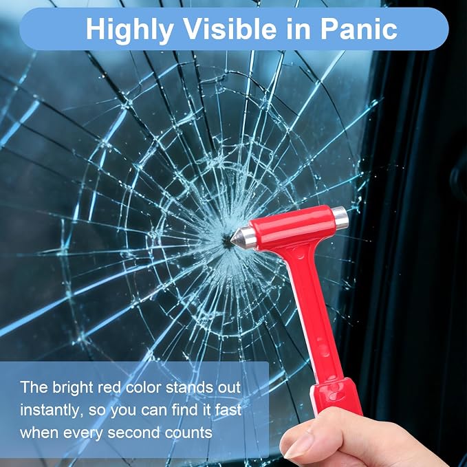 4-Pack Car Glass Window Breaker and Seatbelt Cutter, Emergency Escape Tool for Vehicle, Safety Hammers with Compact Dual-Steel Head Design for Quick Breakage (4)