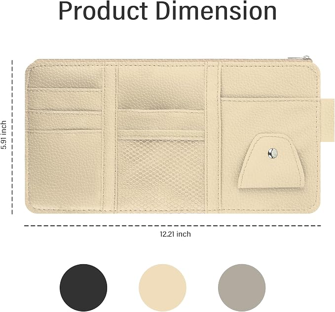 Car Visor Organizer with Sunglass Holder,Multi-Functional Car Sun Visor Organizer with Zipper for Cards,Money,Tickets,Leather Interior Accessories (Beige)