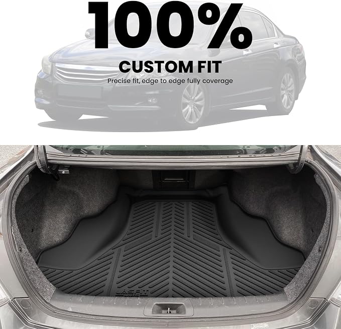 LASFIT Cargo Mat for Honda Accord 2008-2012, All Weather TPE Custom Fit Pet Friendly Easy Clean Trunk Mat Cargo Liner Accessories, Black