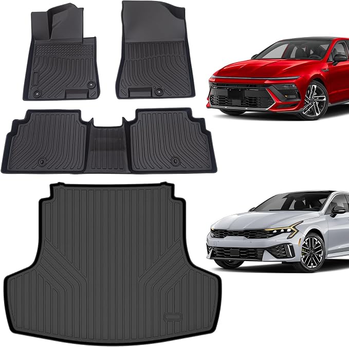 Floor Mats for kia k5 2021-2026(Only FWD Models) & Hyundai Sonata 2020-2026 | All-Weather TPE Custom Fit Car Liners Accessories, Full Coverage Anti-Slip 1st & 2nd Row & Trunk Mat