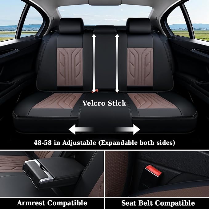 Coverado Car Seat Covers Full Set, Automotive Seat Covers Car Seat Protector Car Seat Cushion, Waterproof Leather Seat Covers for Cars, Universal Fit for Most Sedans SUV Pick-up Truck(Black&Coffee)