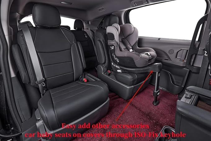 coverdream Sienna Leather Car Seat Covers Custom Fit for 2011-2020 Toyota Sienna LE,XLE,Limited,L,XLE Premium,Limited Premium,7-Seater,Full Coverage Auto Seat Protector (Full Set,Black)