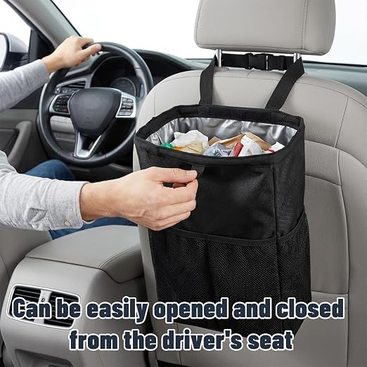 3.5 Gallon Car Trash Can, Auto Garbage Bag Leak-Proof | with Hook and Loop Lid and Handle, Waterproof, Portable Hanging, Large Capacity Waste Bin, for SUV
