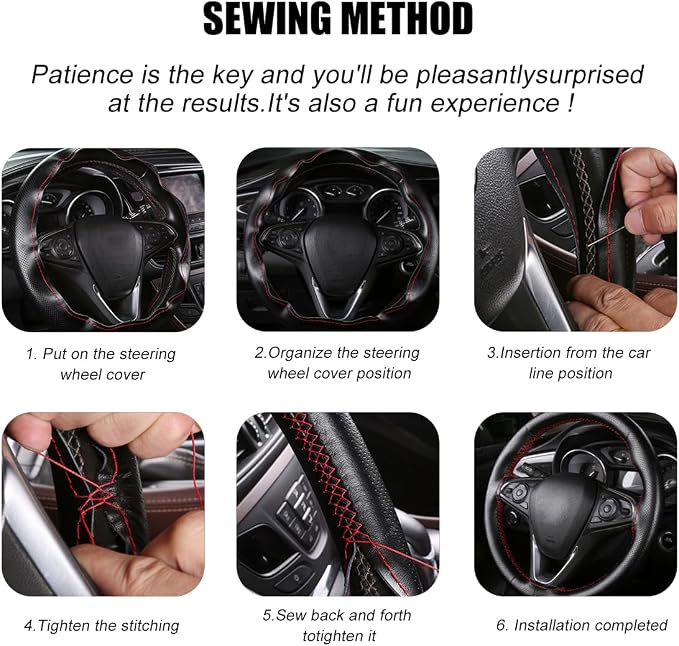 Wevdn Genuine Leather Steering Wheel Cover, Stitch on Wrap, DIY Sewing Steering Wheel Protector, 15 Inch Breathable Non-Slip Steering Wheel Protector, Car Accessories (Gray, Glossy)