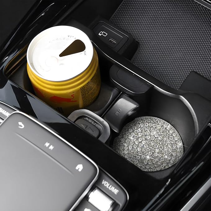 Bling Car Cup Holder Coaster, 2PCS 2.75 Inch Crystal Rhinestone Anti Slip Vehicle Drink Cup Mat for Women Girls, Auto Interior Embedded in Ornaments. Universal for SUV RV Truck (White)