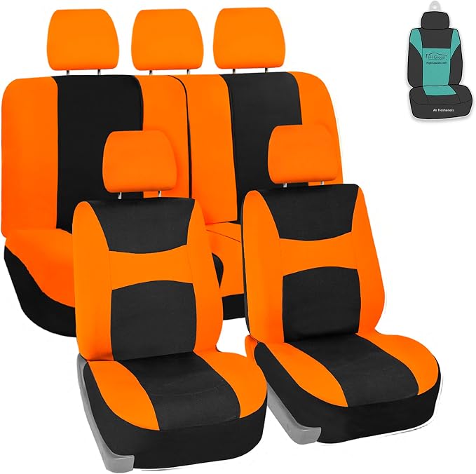 FH Group Universal Car Seat Covers Full Set for SUV Truck Sedan Vans | Waterproof All-Purpose Cloth Seat Cover Set Airbag Compatible Washable Split Bench Protector Interior Upgrade - Orange