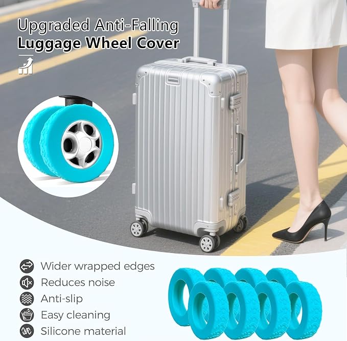8 Pcs Luggage Wheel Covers, Anti-Noise, Fits 2-2.4" suitcase wheel, Green | suitcase wheel covers, Widened & Thickened Silicone, Anti-Noise & Scratch-Proof, Fits 2-2.4" Carry-On Luggage Wheels