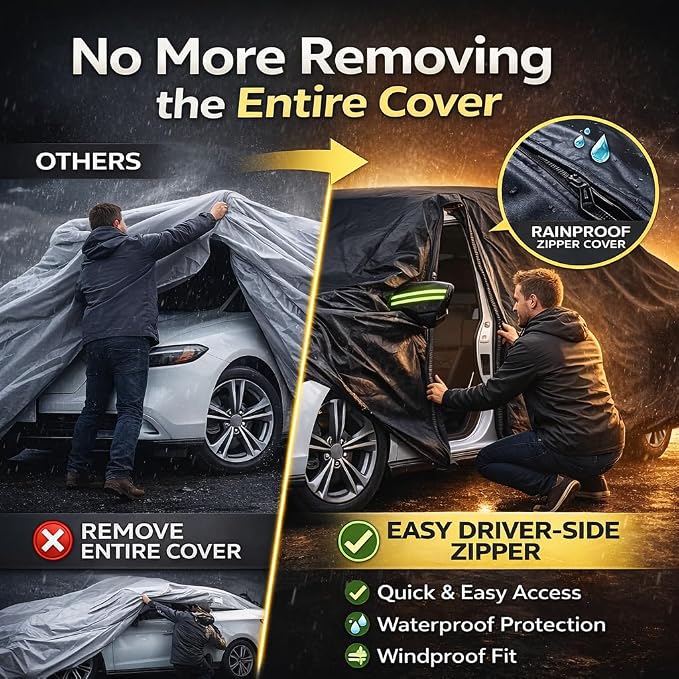 Car Cover Waterproof All Weather for Automobiles, Outdoor Full Exterior Sedan Covers Black(Suggest Car Length from 186"-193")
