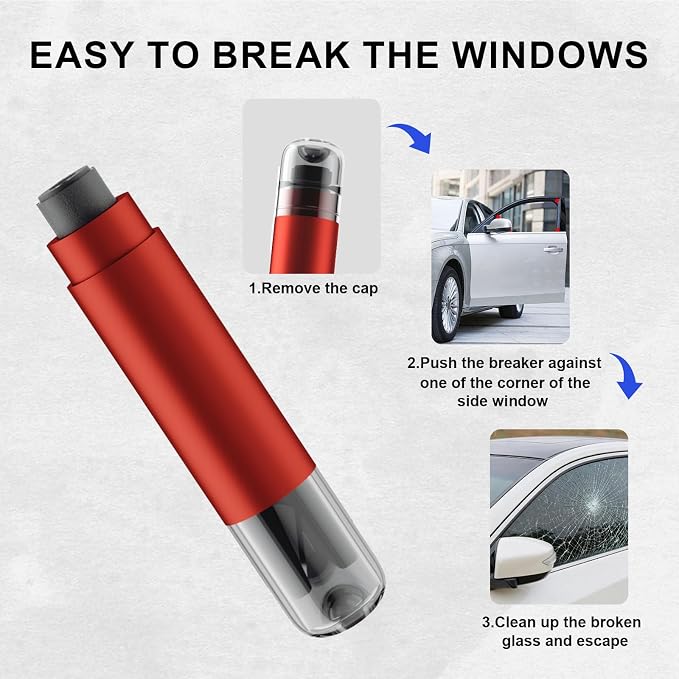 Window Breaker Seatbelt Cutter, 2-in-1 Car Glass Window Breaker Tool, Safety Hammer with Test Glass, Spring Loaded Emergency Escape Hammer for Sinking Cars, Flood Rescue 4PCS (Red)