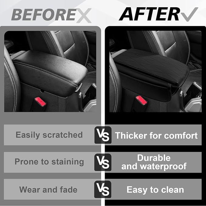 Muslogy Center Console Armrest Cover Fit for Jeep Wrangler JL 2018-2026 & Gladiator JT 2020-2026 Accessories, Comfort Armrest Pad Console Lid Cushion Vegan Leather 1-Inch Extra Thick