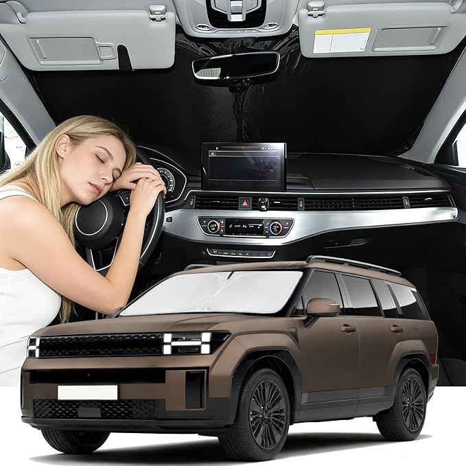 Windshield Sunshade for Hyundai Santa Fe 2024-2026 Sun Shade 4 Layers Upgrade Blocks UV Ray Custom Fit Santa Fe 240T Car Window Shades Windshield Keep Cool Foldable Car Windshield Accessories