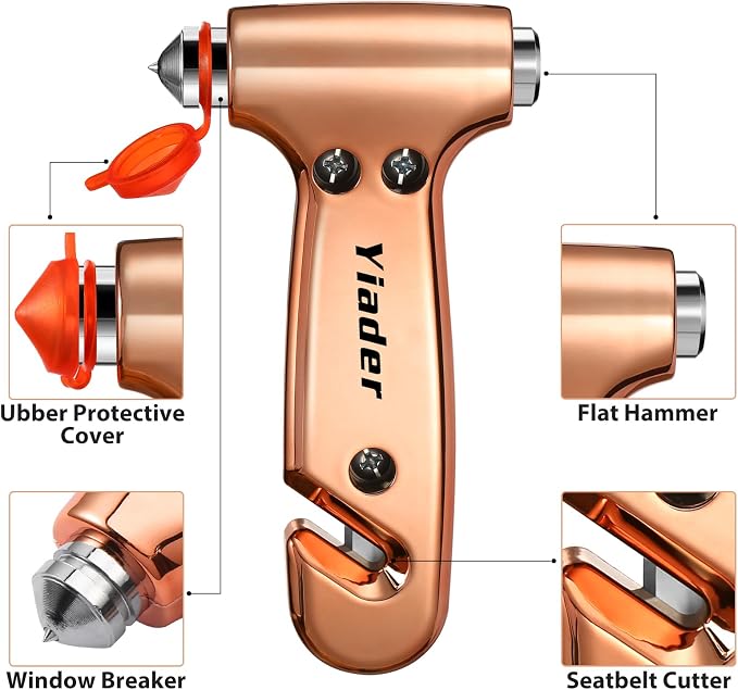 Window Breaker Seatbelt Cutter, 3-in-1 Emergency Escape Tool with Car Safety Hammer, Safety Emergency Car Escape Tool for Car, Electroplated Gold