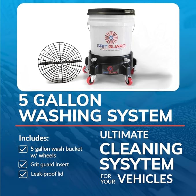 Grit Guard 5 Gallon Washing System | Includes 5 Gallon Bucket, Grit Guard, Bucket Dolly, and Gamma Seal Lid | for Car Wash and Detailing | Blue - Made in the USA
