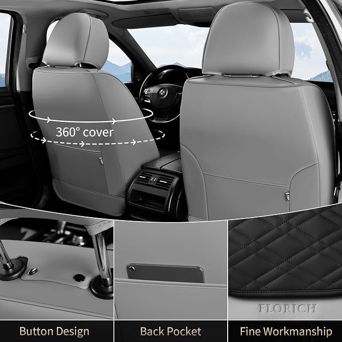 FLORICH Seat Covers, Front Seat Covers 2 PCs, Automotive Seat Cover for Cars, Luxury Leather Universal Seat Cover Accessories Fit for Most Cars SUV Truck Sedans(Grey)