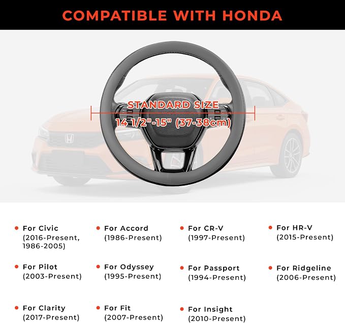 Steering Wheel Cover for Honda CRV Accord Civic HRV Pilot Odyssey, Standard Size 14.5-15" (Gray)