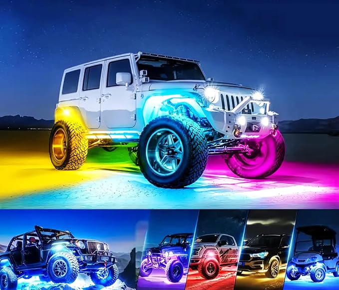 RGB Rock Lights, 8 Pods 36 LEDs SMD Chips Super Bright Pod Lights | 12V DC, Remote & App Control, Underglow Kit for Off Road Cars Trucks Jeep SUV UTV ATV RZR Golf Cart Wheel Well