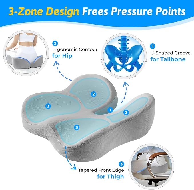 Dreamer Car Seat Cushion for Tailbone & Sciatica Pain Relief | Certified & Ergonomist-Designed,Tapered Front Edge Reduces Thigh Pressure,Wide Memory Foam for Office Chair, Car, Wheelchair