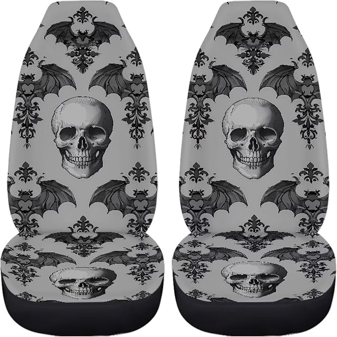 Halloween Skull Car Seat Covers for Front Seats, Non-Slip Breathable Seat Protectors, Set of 2, Universal Fit for Most Cars, SUVs and Sedans