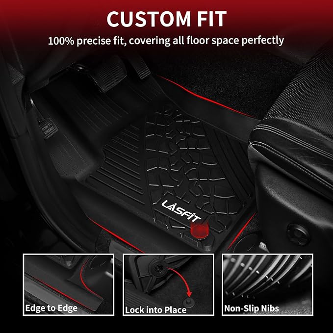 LASFIT Floor Mats for Jeep Grand Cherokee 2016-2021 5-Seat | for Dodge Durango 2016-2026 5-Seat, Not for 6-Seat, All Weather, TPE, Custom Fit, Trunk Liners, Car Floor Mats, Black