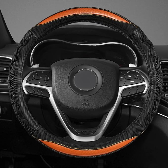 GIANT PANDA Steering Wheel Cover for Jeep Wrangler, Car Steering Wheel Cover for Jeep Grand Cherokee and Cherokee - Orange