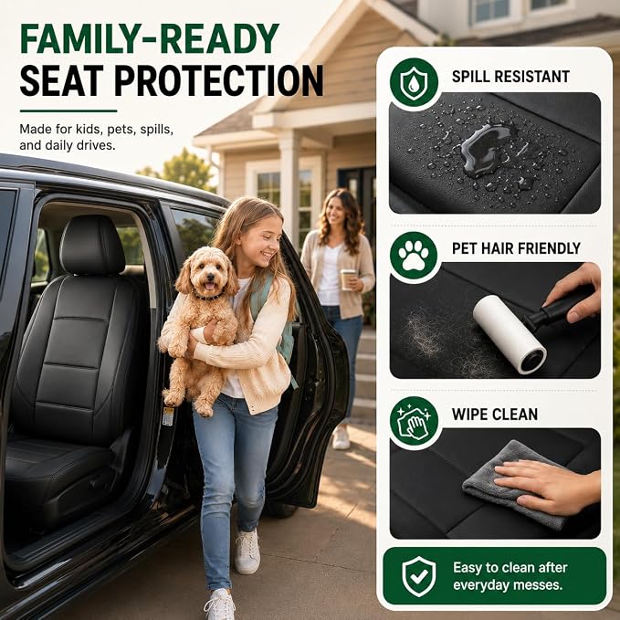 GIANT PANDA Front Seat Covers for Nissan Rogue Altima Sentra Versa Kicks Frontier Murano Pathfinder Maxima,Faux Leather Bucket Seat Cover Fit Nissan Seat Protectors (Black) 2-Pack