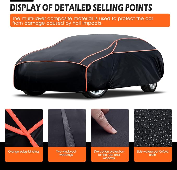 Hail Protector Car Cover, Thickened Multi-Layered EVA Car Hail Protector Size A4 Fit for Dodge Charger, Lincoln Mkz, Lexus LS Rain (199-208 inch)