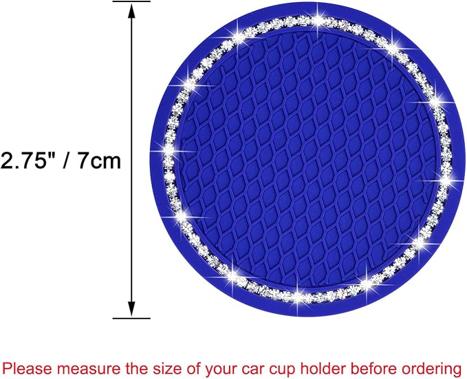 Bling Car Coasters, Wisdompro 4 Pack PVC Car Cup Holder Insert Coaster - Anti Slip Universal Vehicle Interior Accessories Crystal Glitter Cup Mats for Women and Men (2.75" Diameter, Blue)