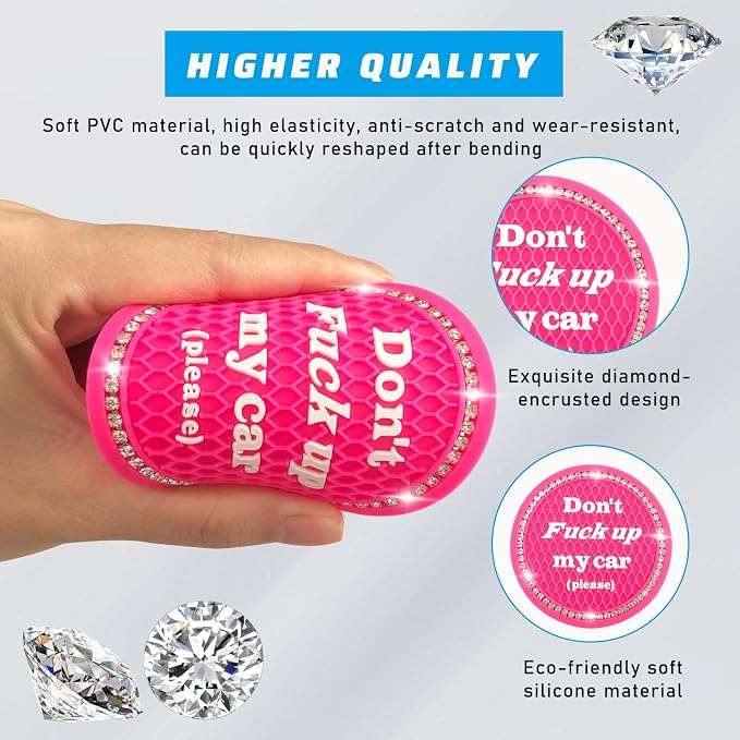 4 PCS Bling Car Cup Coaster, 2.75 Inch Anti-Slip Cup Holder Insert Coasters, Universal Crystal Rhinestone Auto Drink Car Cup Mat, Interior Car Accessories for Women Girls (Rose Red)