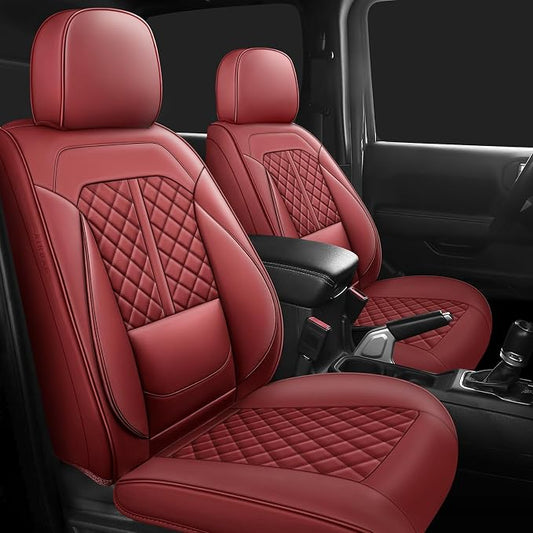 Wrangler Seat Covers 2018-2026,Custom Fit for Jeep Wrangler JK JL 4 Door Unlimited Sahara/Sport/Rubicon X 392 Willys,Waterproof Faux Leather and Lumbar Support (Wine Red, Full Set-5 seats(18-26))