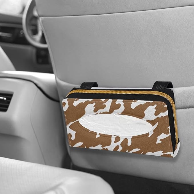 Brown Cow Car Tissue Box for Sun Visor Back Seat PU Leather Backseat Tissue Holder Car Visor Accessories Car Essentials