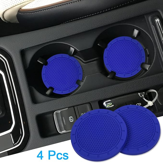 Car Coasters, Wisdompro 4 Pack PVC Car Cup Holder Insert Coaster - Anti Slip Universal Vehicle Interior Accessories Cup Mats for Women(2.75" Diameter, Blue)