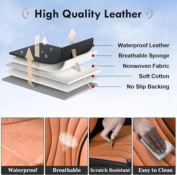 Coverado Car Seat Covers, Automotive Seat Covers for Front Seat, Waterproof Leather Car Seat Protector, Universal Seat Cover for Cars, Car Seat Cushion for Most Sedans, SUV, Trucks (Black&Brown)