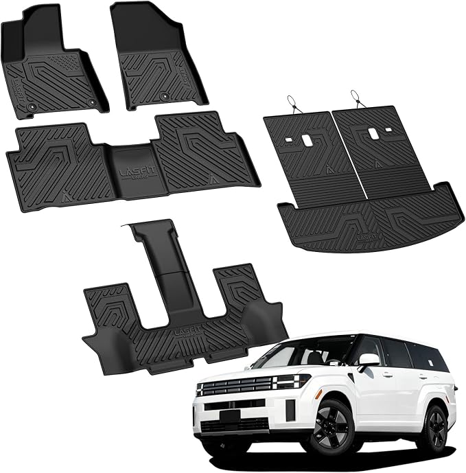 Lasfit Floor Mats & Backrest Mats & Cargo Mat for Hyundai Santa Fe Hybrid 2026 2025 2024 (Not Fit Gas), All Weather TPE Custom Fit Floor Liners with Full Set Car Mats & Trunk Mats Accessories, Black