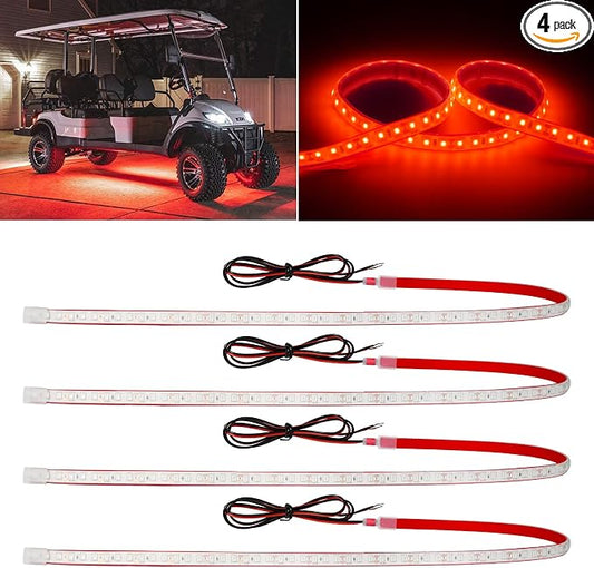 Red Car LED Strip Light,24inch 12V Interior Light Strip IP68 Waterproof Cuttable for Car Motorcycles Boat Golf Cart Truck Cargo Home Decoration with Strong Nano Tape(4PCS)
