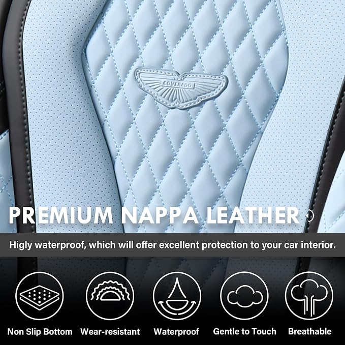 Coverado Car Seat Covers, Seat Covers Front Seats, Blue Car Seat Cover, Waterproof Car Seat Covers, Car Seat Cushion, Front Leather Seat Protector Fit for Most Cars