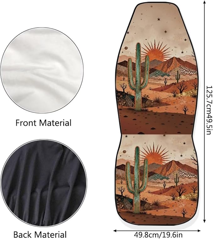 Desert Cactus Car Front Seat Covers Arizona State Car Seat Covers Full Set of 2 Stretch Polyester Fabric Cover Automotive Interior Seats Covers for Most Cars SUV Sedans