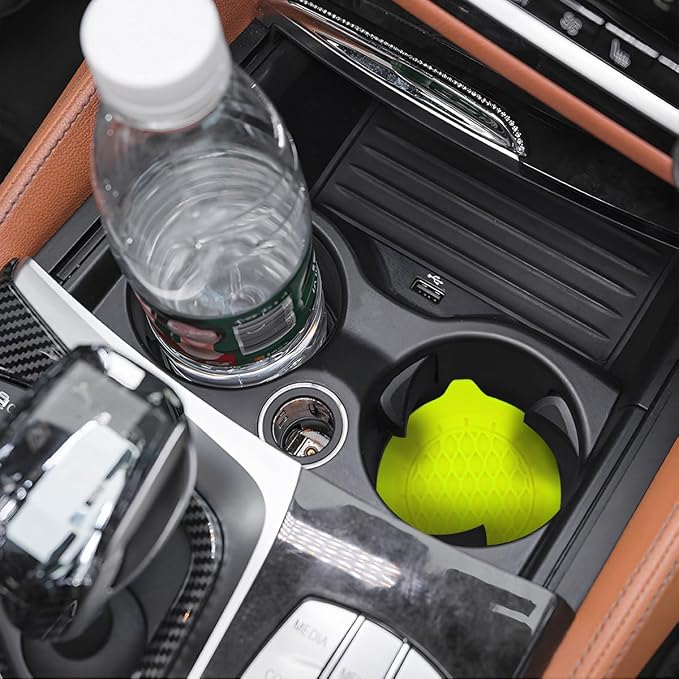 Zpana Bling Car Cup Holder Coaster, 2PCS Crystal Rhinestone Non Slip Waterproof Vehicle Insert Water Bottle Holder Pads, Shockproof Auto Interior Decorative Coasters (Fluorescent Yellow)