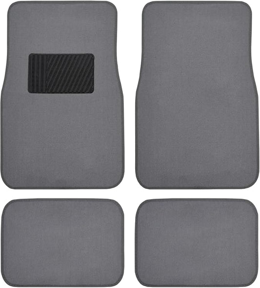 BDK Premium Medium Gray Carpet Floor Mats for Cars - Universal Fit Interior 4-Piece Car Mats Full Set with Vinyl Heel Pad Protector - Cute Car Accessories Interior Floor Covers for SUVs & Trucks