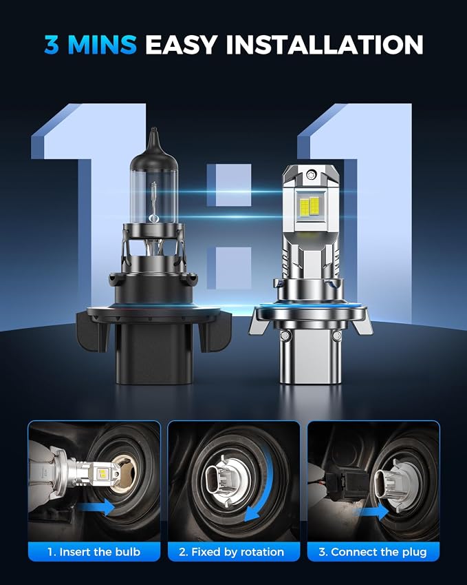 Marsauto Upgraded H13/9008 light Bulb 45000LM 900% Brighter 6500K White Super Bright, 1:1 9008 Mini Size Fog Lights No Adapter Required Plug & Play, IP68 Waterproof, Canbus Ready, Pack of 2