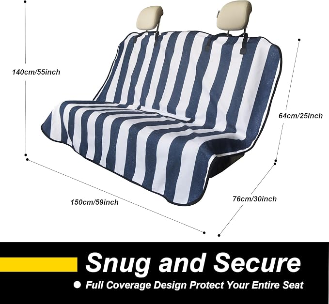 Back Seat Cover for Car Trucks Van SUV Jeep,Waterproof Rear Bench Towel Seat Covers for Dogs and Kids,Automotive Backseat Protector (Blue Stripe)