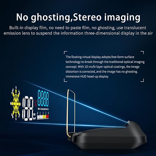 wiiyii Car HUD C5, Head-Up Display, OBDII & GPS Scanner, Vehicle Speed, Fuel Consumption, Clear Fault Code, Compatible with All Cars