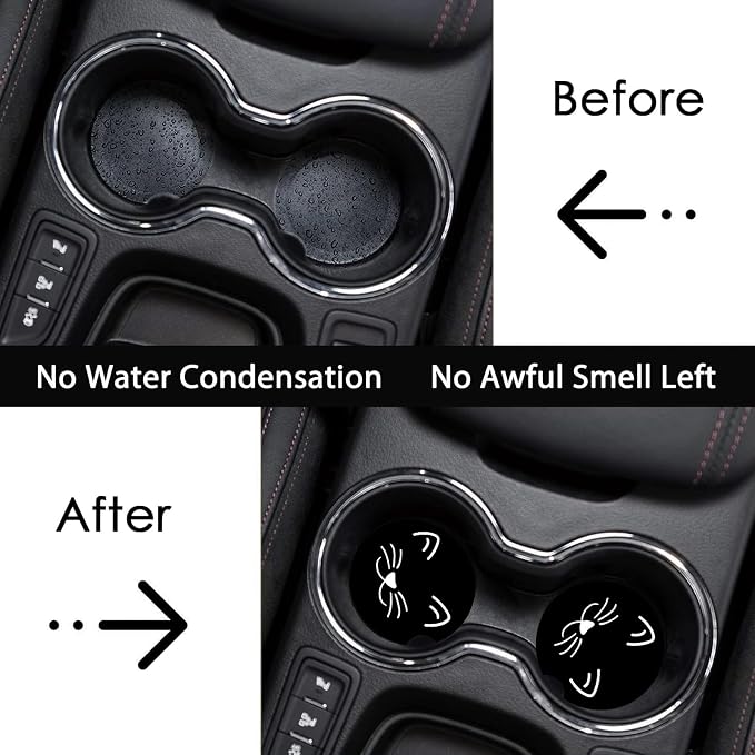 2 Pack Cat Car Cup Holder Coasters Universal Neoprene Coasters | 2.75" Universal Size Anti Slip Rubber Mat, Auto Cup Holder Accessories for SUV Truck, Cat Mom Gifts for Women Men