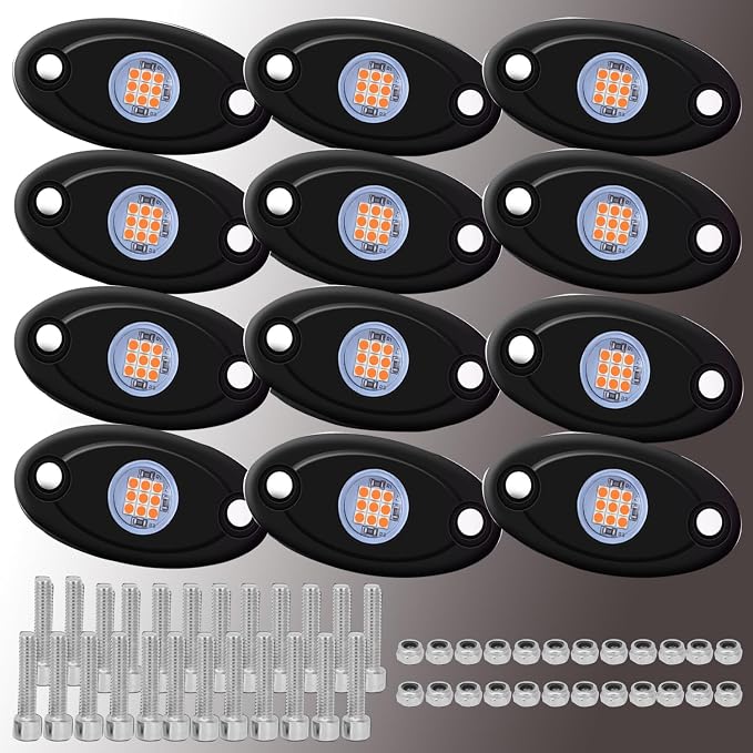 12 Pods Purple LED Rock Lights Neon Underglow Lamp for Car Truck SUV | Under Body Glow Light Taillights for vehicles
