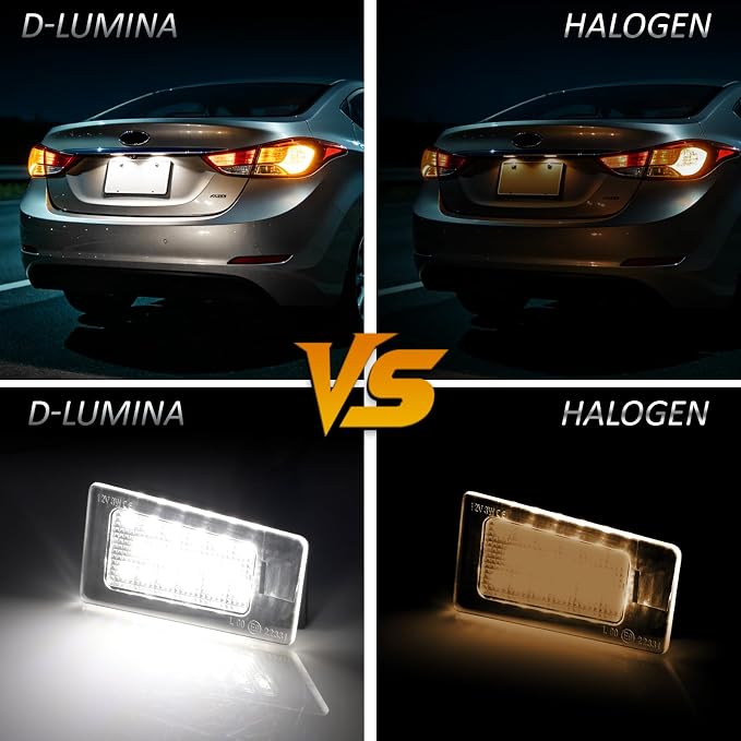 D-Lumina LED License Plate Lights Tag Lamp Assembly for 2011-2018 Elan‘tra, 2018-2020 Accent, 2009-2018 Kia Forte, Powered by 18-SMD 6000K White LED Tag Light, Pack of 2