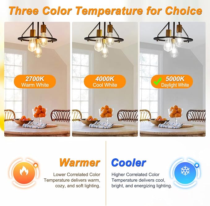 Ascher Vintage LED Edison Bulbs, 6W, Equivalent 60W, Non-Dimmable, Daylight 5000K, 700Lumens, ST58 Antique LED Filament Bulbs with 80+ CRI, E26 Medium Base, Clear Glass, Pack of 6