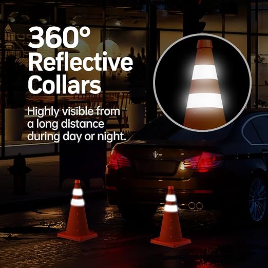 BATTIFE 18 Inch Collapsible Traffic Safety Cones, Orange Cones, Multi Purpose Pop-up Cones with Reflective Collar, for Road Parking, Driving Practice [1 Cone]