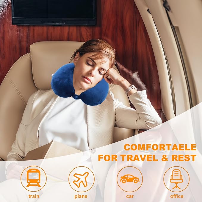 Travel Pillow,100% Pure Memory Foam U Shaped Neck Pillow,Super Lightweight Portable Headrest Great for Airplane, Car,Home,Office,Sleeping Rest (Blue)